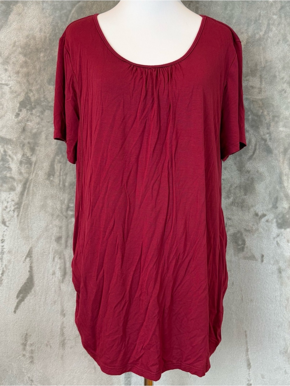 Ekouaer Women’s Nursing Maternity Scoop Neck Short Sleeve Top Burgundy XL